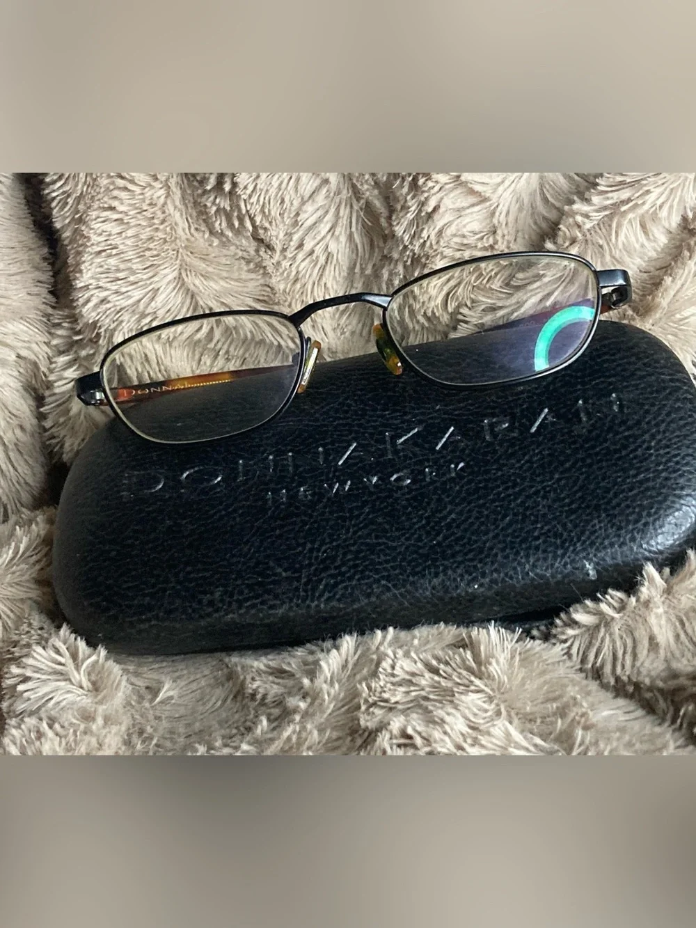 **RARE** Vintage Donna Karan Black Frame Eyeglasses with Tortoiseshell Temples